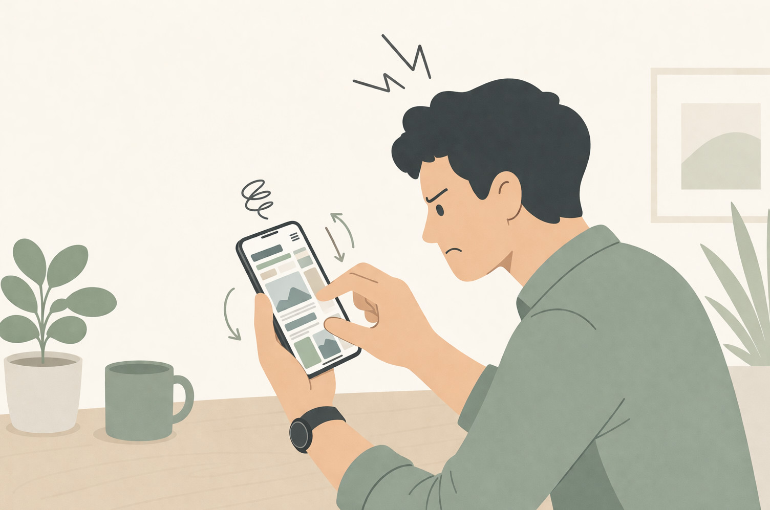 Illustration d’un utilisateur frustré sur un site non adapté mobile