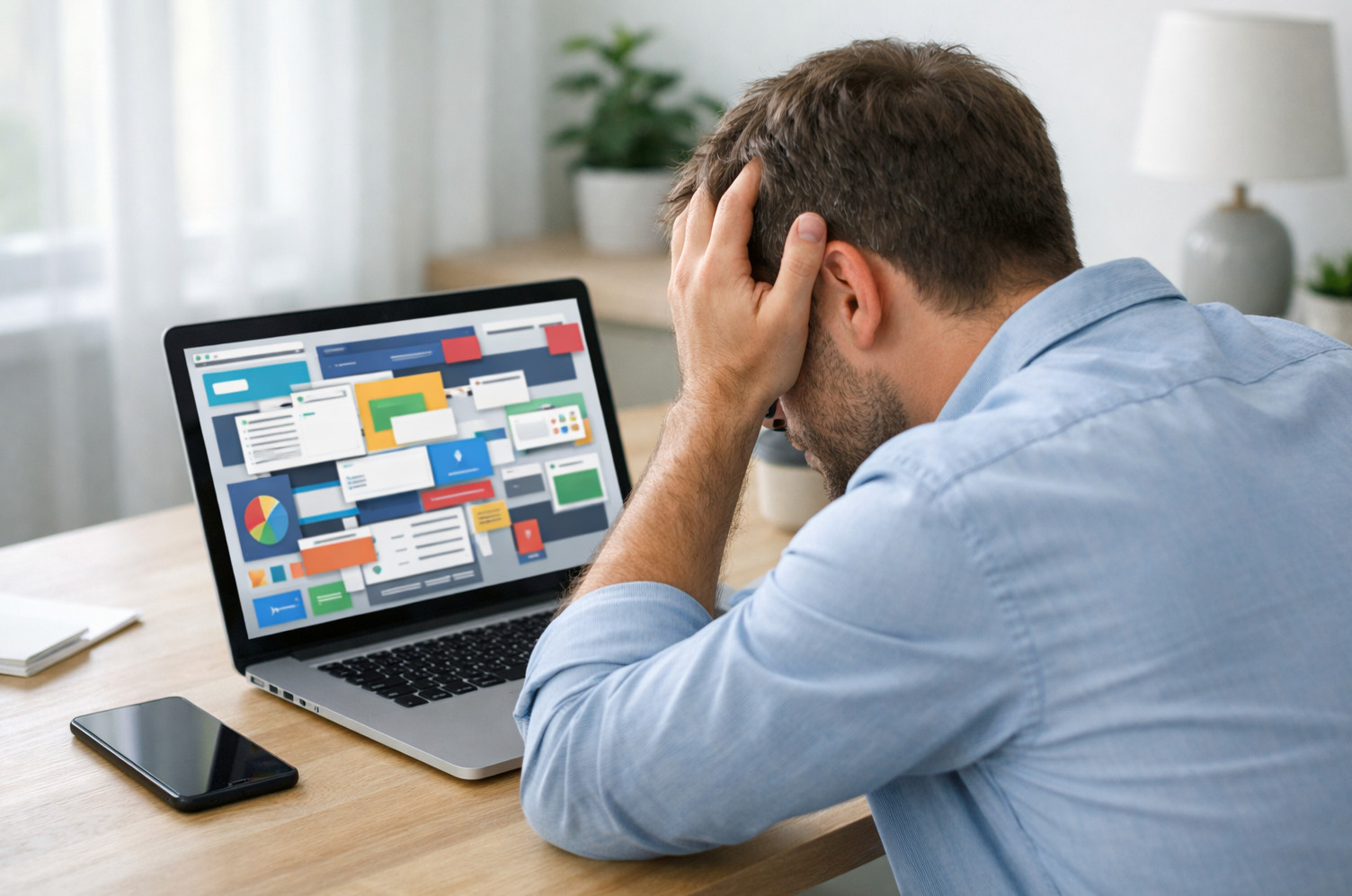 Professionnel frustré devant un site web mal conçu