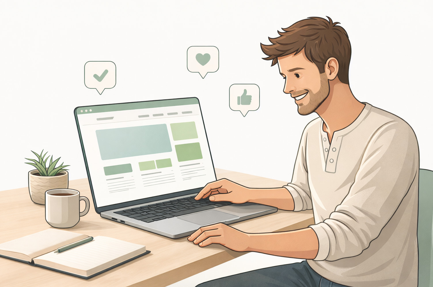 Illustration d’un client satisfait utilisant un site simple