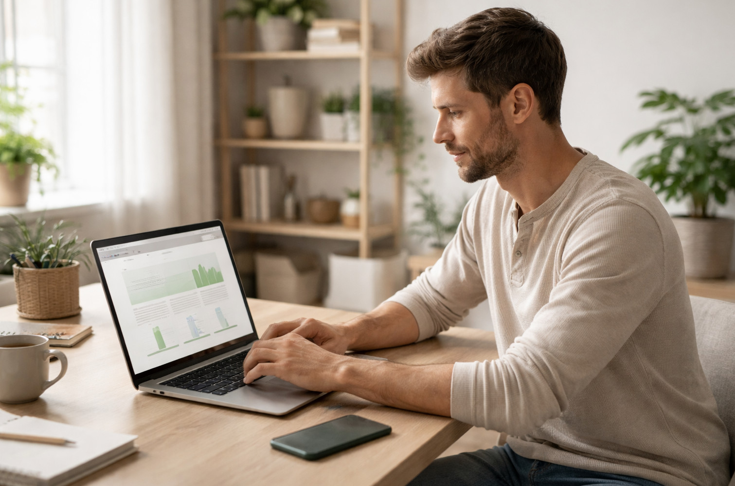 Professionnel utilisant un site web simple et clair sur ordinateur portable