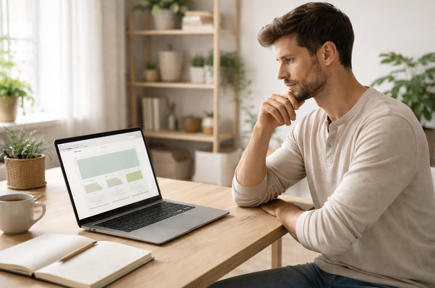 Professionnel réfléchissant à la structure simple de son site web